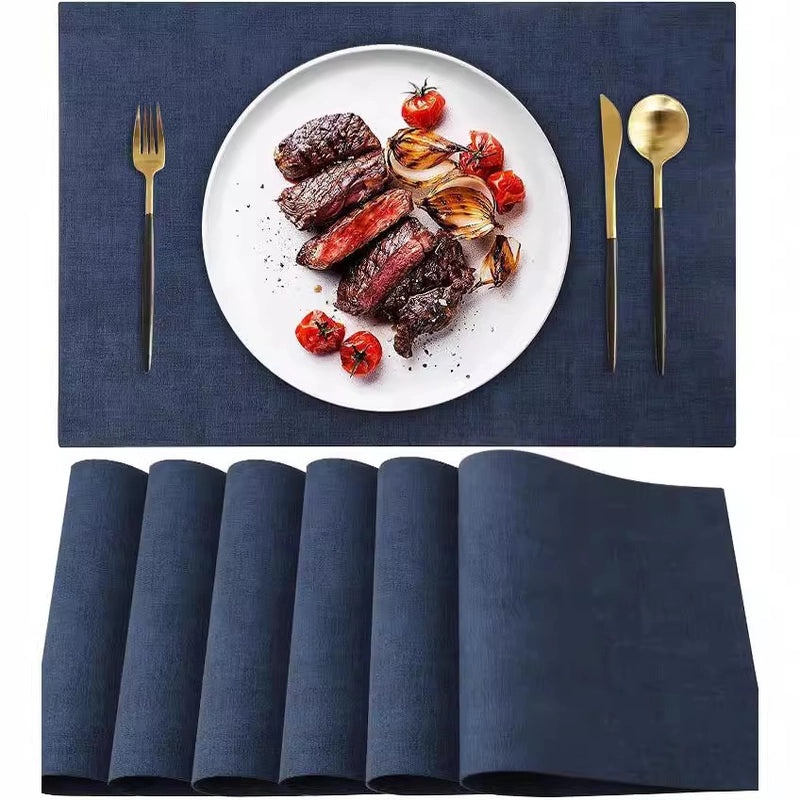Square Double-Sided Waterproof Leather Placemat with Cloth Pattern | Dining Table Mats & Tableware Accessories