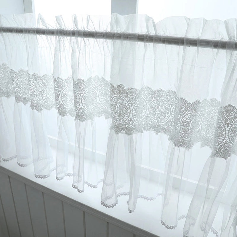 Lace Short Kitchen Curtain with Decorative Grid Pattern | Home Decor Curtains