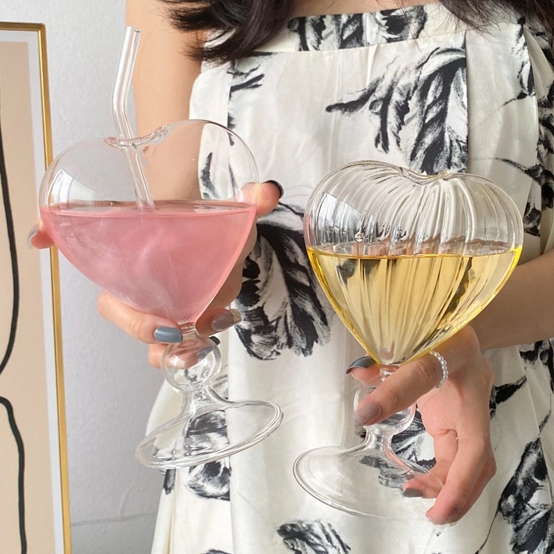 Red Love Cup with Straw Glass for Bar and Cocktail | Drinkware & Bar Accessories