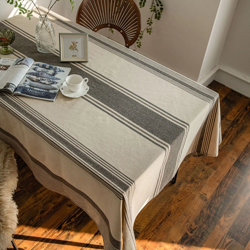 Yi Qiyun Brown Striped Japanese Coffee Tablecloth Rectangular Fabric Direct Factory Supply|Home Decor Table Linens