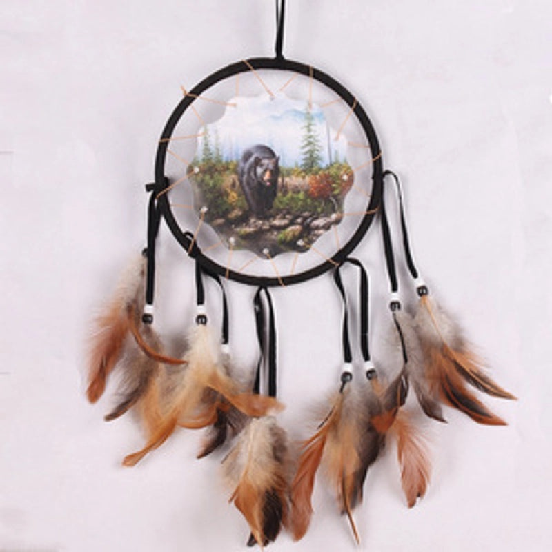 Wolf Head Dreamcatcher Oil Painting Wall Hanging with Natural Feathers | Home Decor & Wall Art