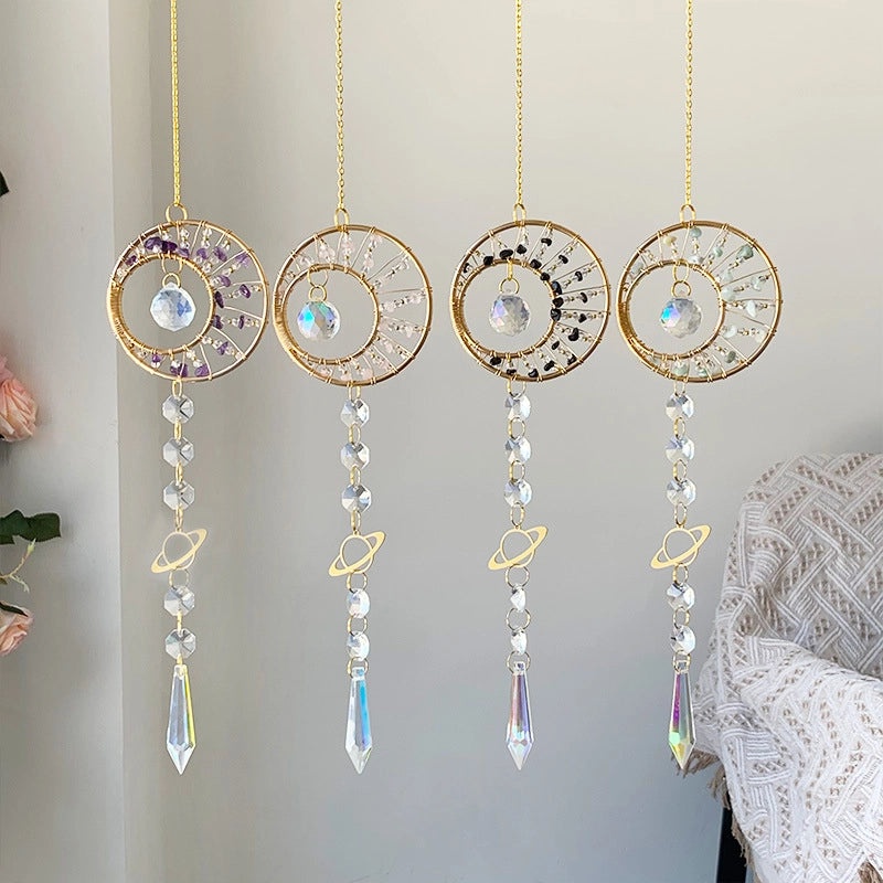 Nordic Geometric Round Crystal Suncatcher Wind Chime Decorative Wall Hanging|Home Decor