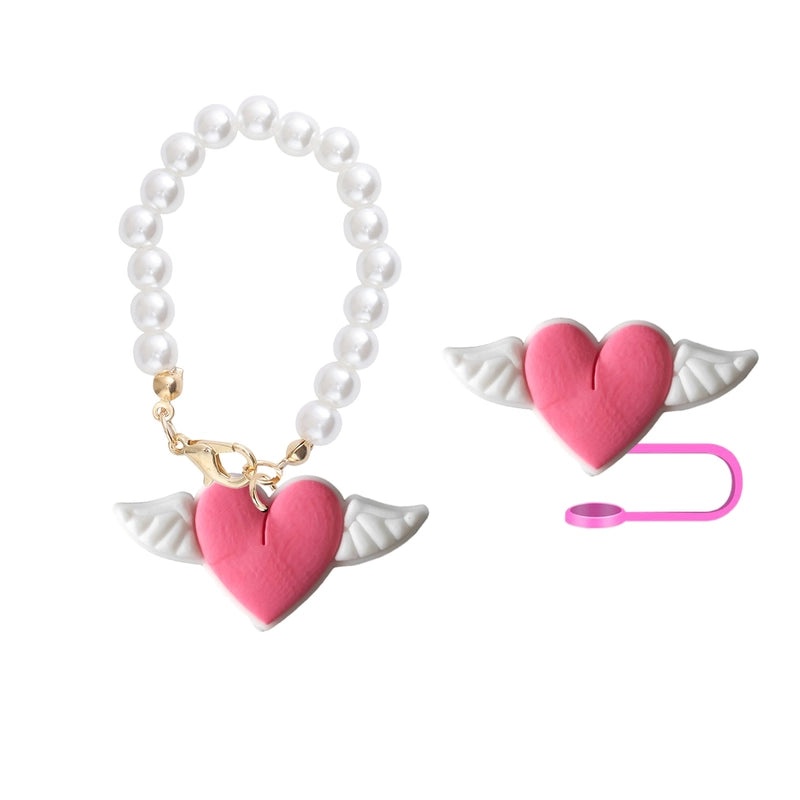 Red Heart Wing Silicone Straw Caps Cute Decorative Drink Accessories 2 or 3 Pieces Set|Drinkware Accessories