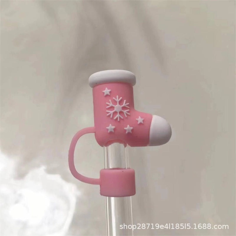 Christmas Holiday Silicone Straw Cap with Christmas Tree Santa Claus Snowman Design | Drink Accessories