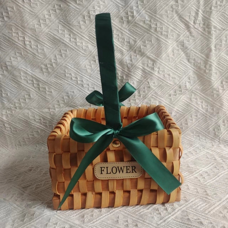 Rustic Wooden Storage Basket with Bow Knot Accent | Home Storage & Organization