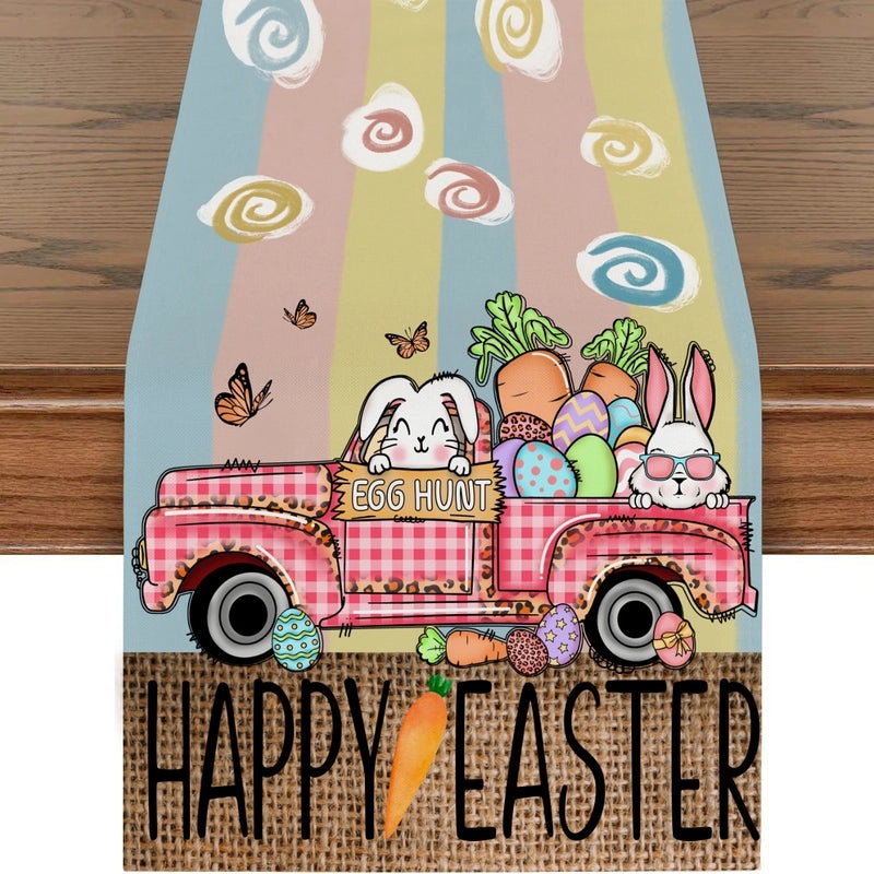 Cute Easter Home Decor Polyester Tablecloth Multicolor Bunny Stripe