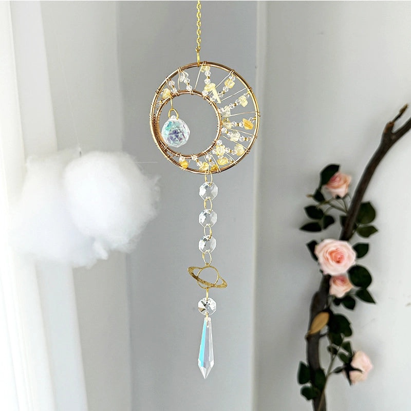 Nordic Geometric Round Crystal Suncatcher Wind Chime Decorative Wall Hanging|Home Decor