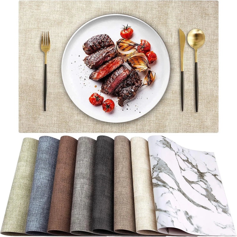 Square Double-Sided Waterproof Leather Placemat with Cloth Pattern | Dining Table Mats & Tableware Accessories