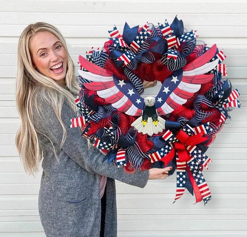 American Eagle Wreath Home Decor Door Hanging Patriotic US Flag Pendant for Independence Day|Home Décor & Seasonal Decorations