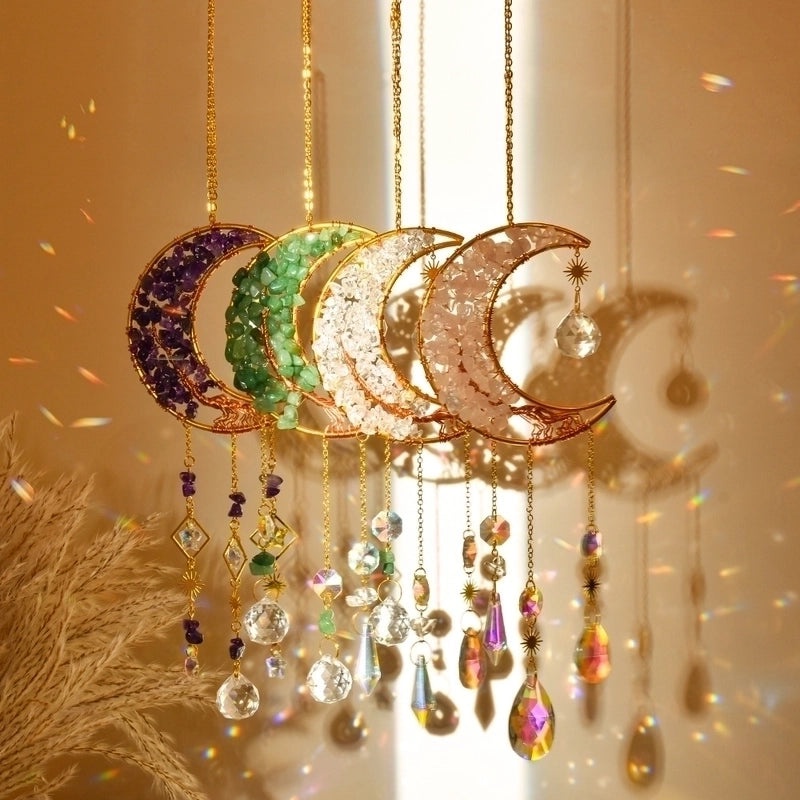 Elegant Moon and Heart Crystal Suncatcher Wind Chime for Wall Decoration|Home Decor & Wall Art