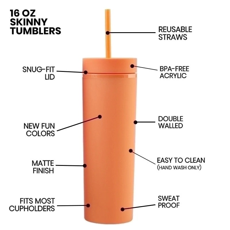 16oz Frosted Double-layer Plastic Tumbler with Straight Straw | Drinkware & Cups