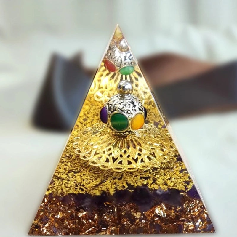 Set of 2 Chinoiserie Resin Crystal Pyramids Decorative Artificial Ornaments | Home Decor