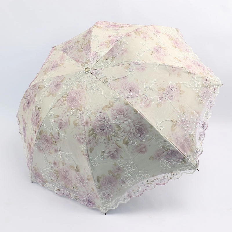 Goddess Princess Double Layer Lace Foldable Umbrella for Women | Sun & Rain Protection | Black Sunshade Umbrellas | Women's Accessories