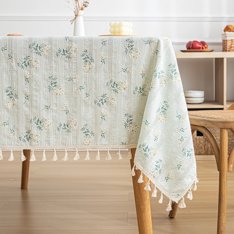Fresh Daisy Floral Cotton Linen Tablecloth for Coffee and Dining Tables|Home Decor Table Linens