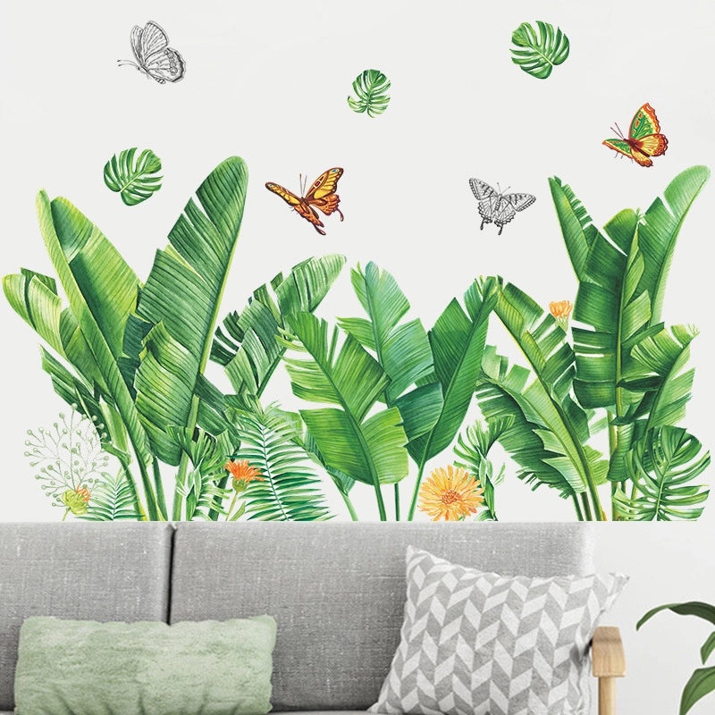 Tropical Plant Turtle Leaf Butterfly Flower Wall Decal for Bedroom | Home Decor Wall Stickers
