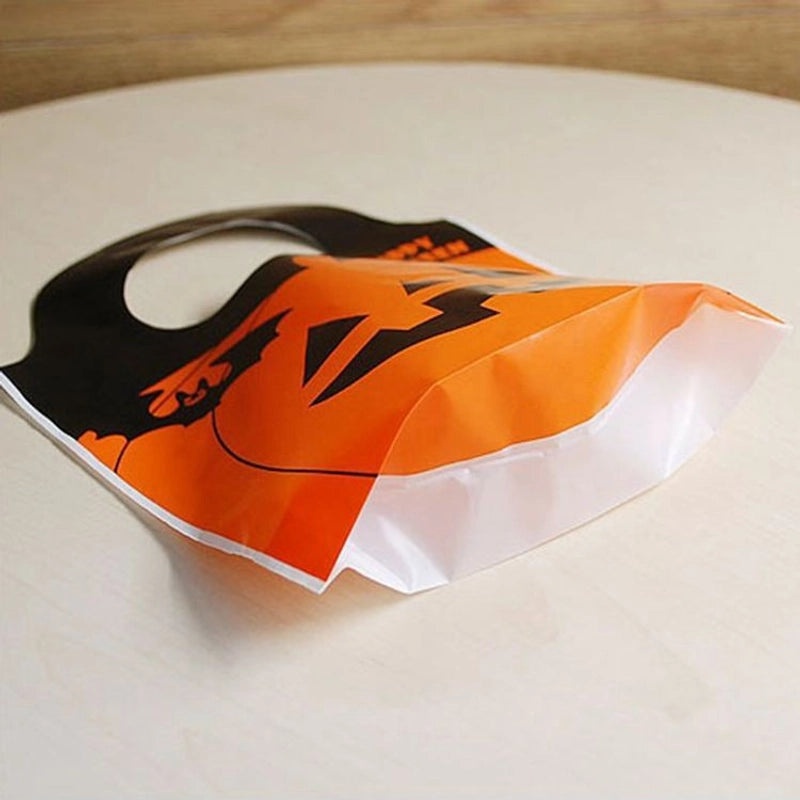 Halloween Orange Pumpkin Head Plastic Shopping Bag Reusable Grocery Tote | Shopping Bags