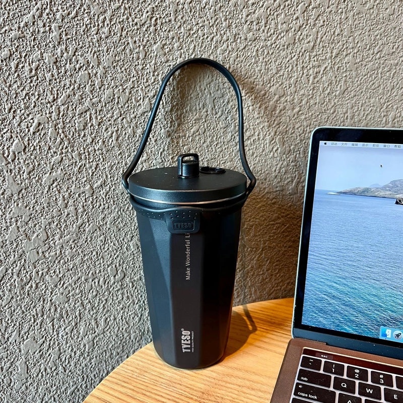 TYESO Taishuo Stainless Steel Insulated Coffee Cup with Straw and Ice Holder | Drinkware & Thermoses