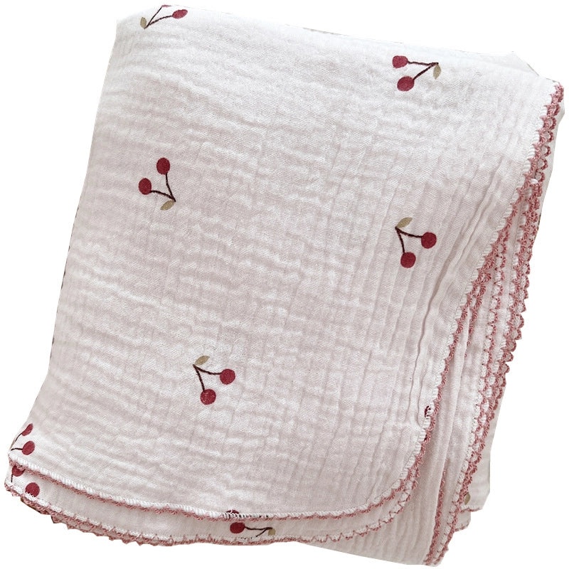 Pink Cherry Pattern Soft Baby Cotton Gauze Towel Nap Blanket Bath Blanket|Baby Blankets & Towels