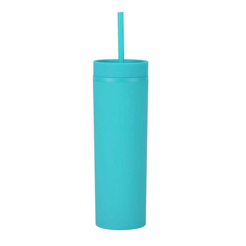 16oz Frosted Double-layer Plastic Tumbler with Straight Straw | Drinkware & Cups