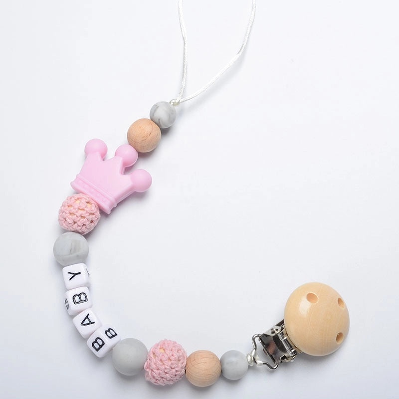 Adorable Wooden Letter Pacifier Clip with Silicone Beads | Baby Accessories