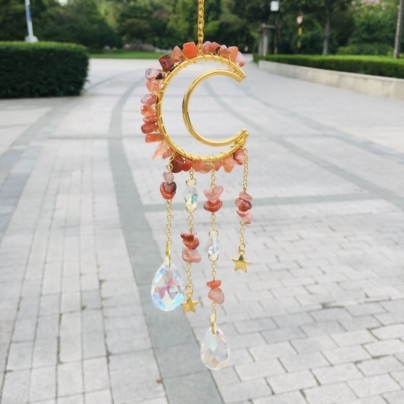 Elegant Moon White Crystal Wind Chime for Home Decor|Home Decor & Accessories