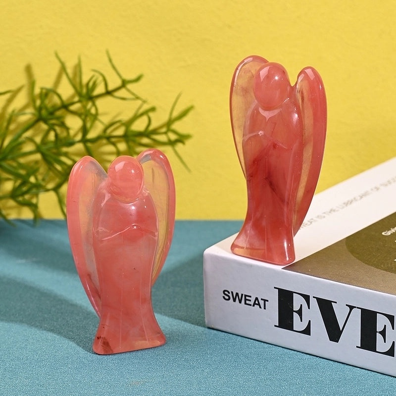 Handcrafted Natural Stone Angel Ornament Elegant Decor Red Blue White