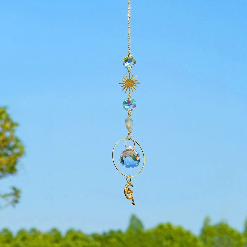 Pastoral Crystal Metal Suncatcher Wind Chime Sun Pattern Home Decor