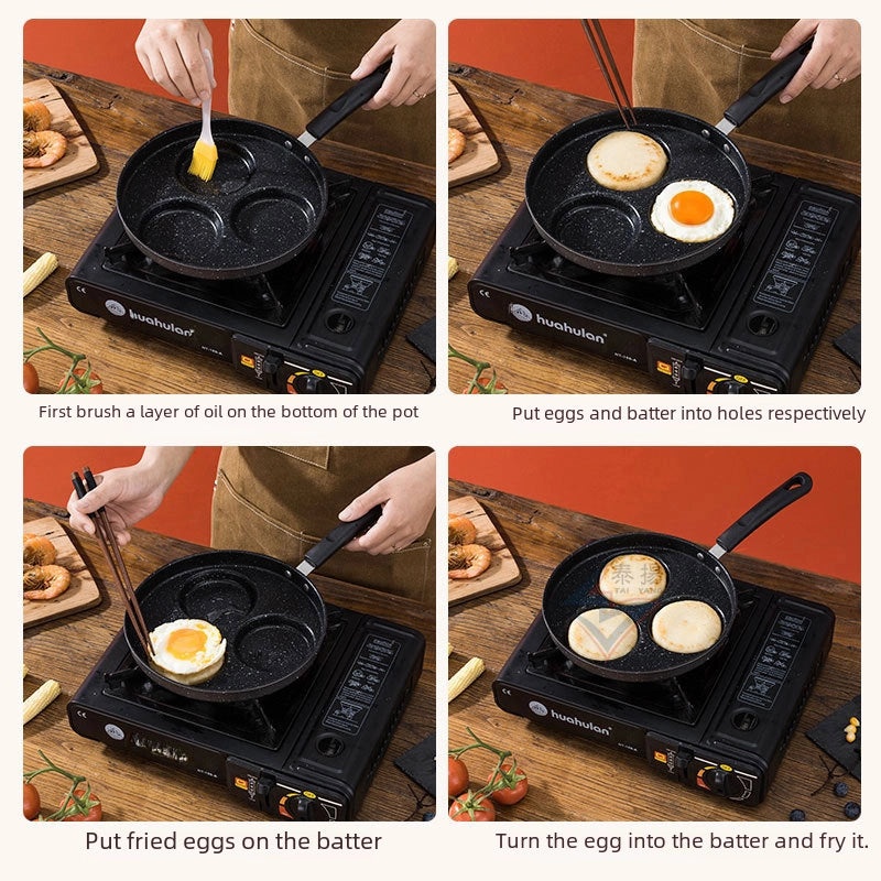 Maifan Stone Non-stick Breakfast Pan with 4 Holes Multi-functional Fried Egg & Burger Mold Flat Bottom | Kitchen Cookware