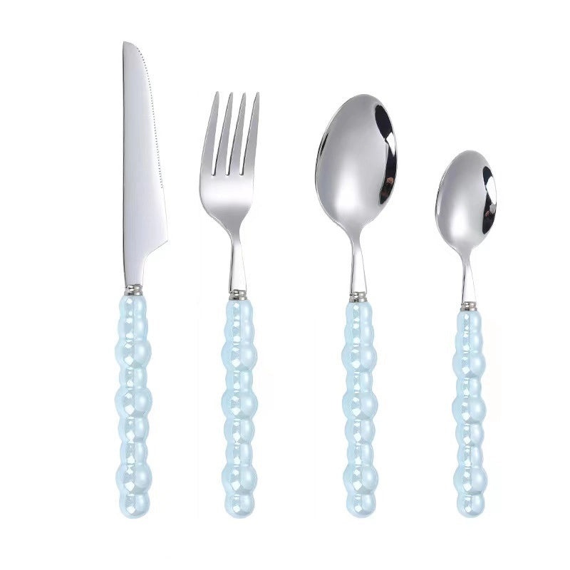 Ceramic Pearl Handle Stainless Steel Cutlery Set, Luxury Western Hotel Tableware, Steak Knife, Fork & Dessert Spoon | Kitchen & Dining