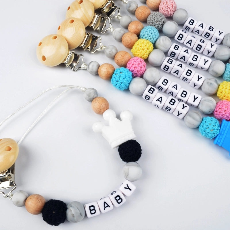 Adorable Wooden Letter Pacifier Clip with Silicone Beads | Baby Accessories