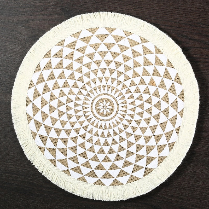 Chinoiserie Style Wooden Placemat for Vacation Dining Solid Color|Home Decor Tableware