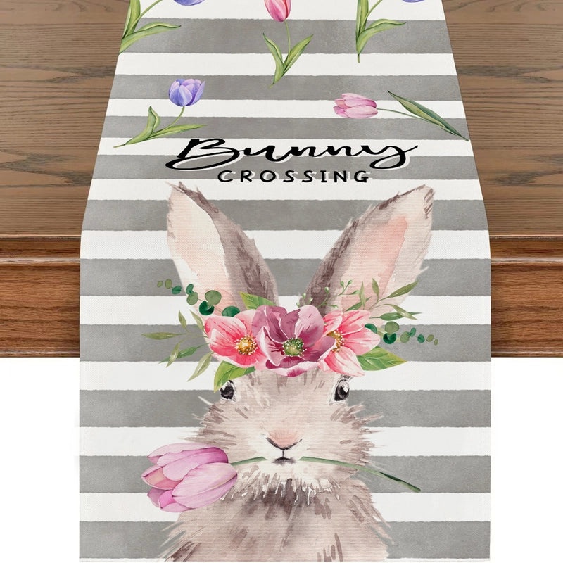 Cute Easter Home Decor Polyester Tablecloth Multicolor Bunny Stripe