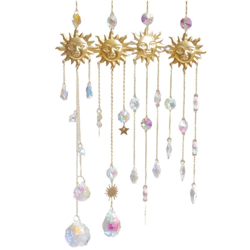 Minimalist Sun Star Moon Crystal Metal Suncatcher Wind Chime | Home Decor Wall Art