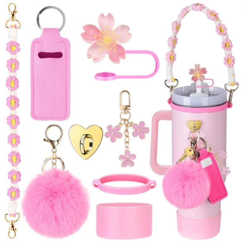 Adorable Geometric Plush Silica Gel Straw Charm Cup Pendant Set | Drink Accessories