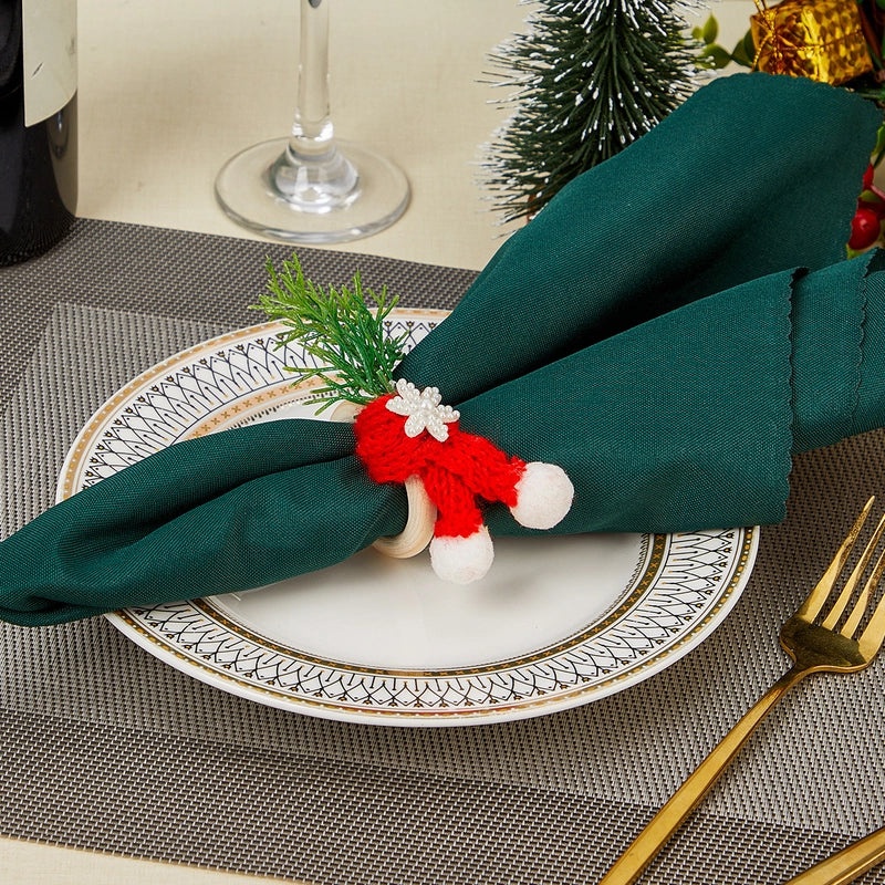 Cute Christmas Hat Wooden Yarn Napkin Ring, Casual Elegant Holiday Decor | Christmas Tableware