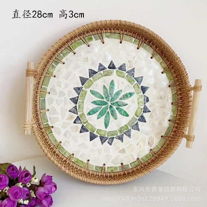 Handwoven Floral Rattan Shell Storage Basket for Casual Home Décor|Home Storage & Organization