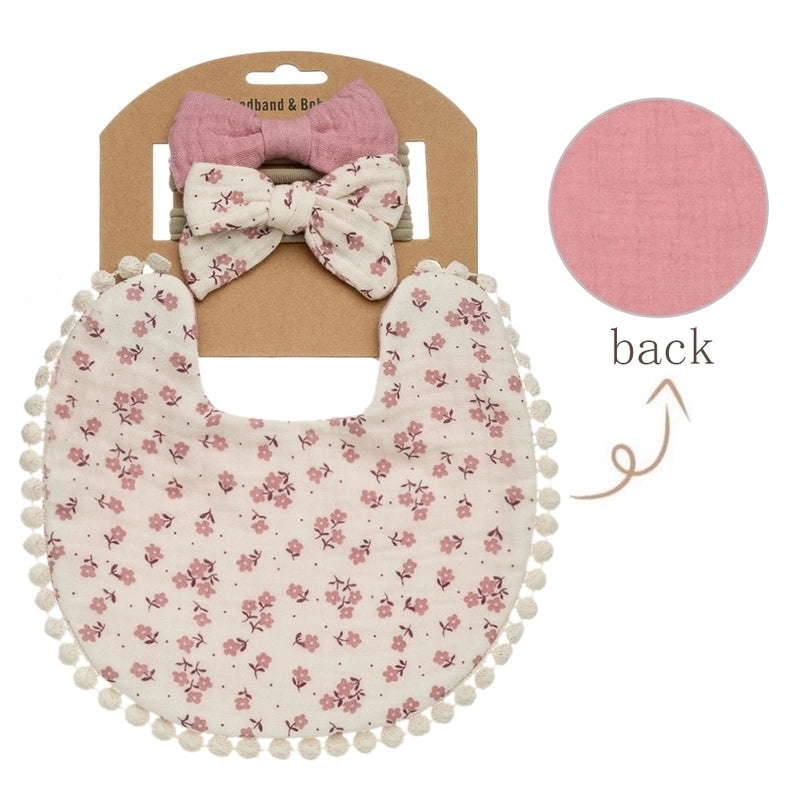 Double-layer Cotton Baby Bib with Bow Headband Set | Baby Accessories