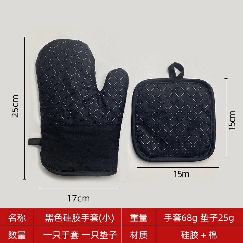 Unisex Non-slip Silicone Cotton Baking Oven Gloves Heat Resistant Check