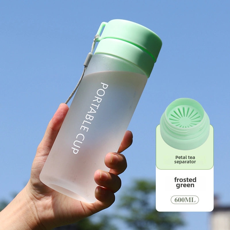 Large-capacity Outdoor Sports Water Bottle with Frosted Plastic Portable Rope Customizable Tea Drain Cup|运动水壶