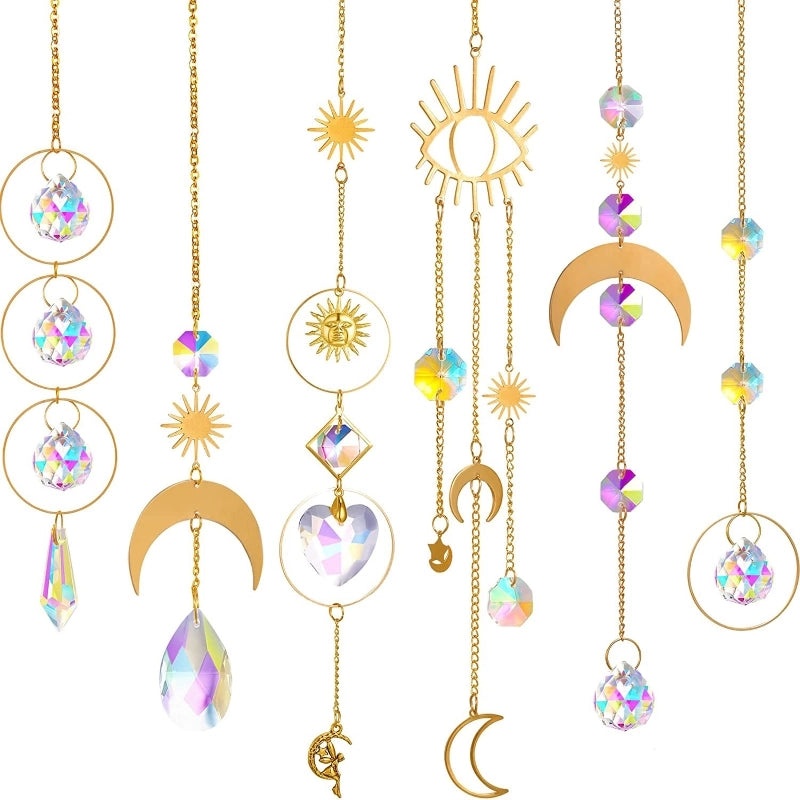 Minimalist Moon Crystal Copper Suncatcher Wind Chime Wall Hanging|Home Decor