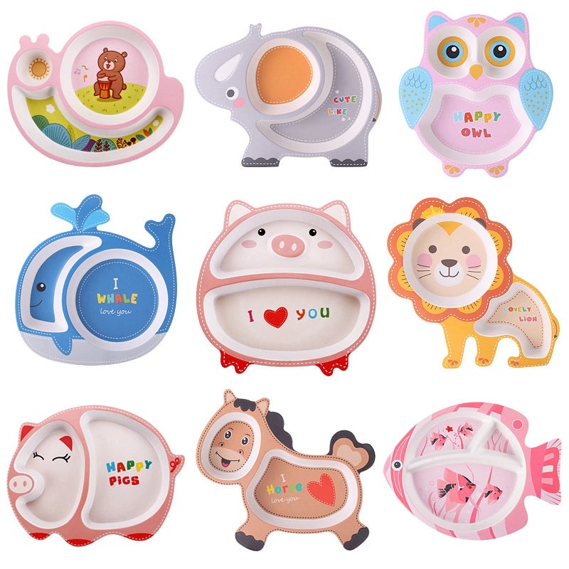 Cute Cartoon Bamboo Fiber Kids Plate Baby Dish Grid for Household Kindergarten Use|Children's Tableware