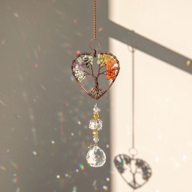 Heart-Shaped Tree of Life K9 Crystal Suncatcher Wind Chime Decor | Home Decor