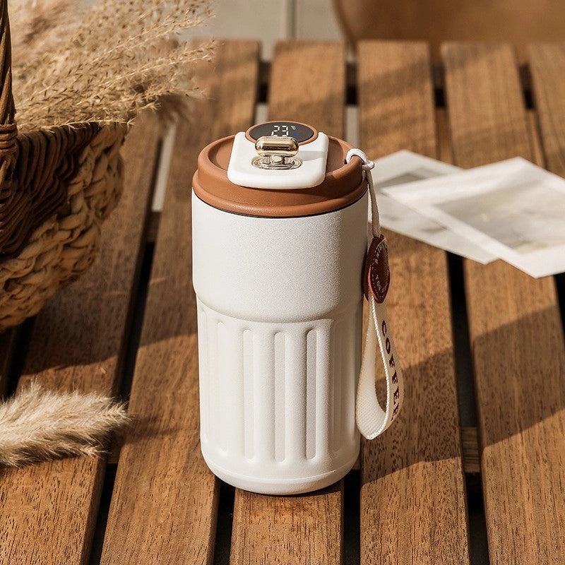 Smart Temperature Display Coffee Mug 316 Stainless Steel Cute Portable Thermos Cup with Carrying Strap | Drinkware & Thermoses