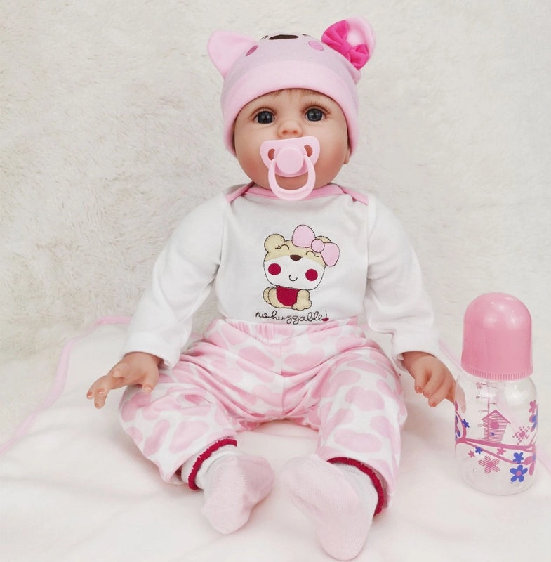Reborn Doll 55cm Silicone Baby with Mohair Hair Realistic Simulation Newborn Doll|Baby Dolls & Accessories