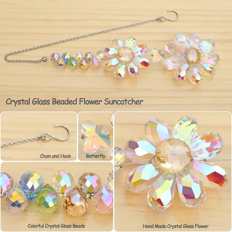 Sparkling Floral Crystal Suncatcher Wind Chime Decorative Wall Hanging | Home Decor