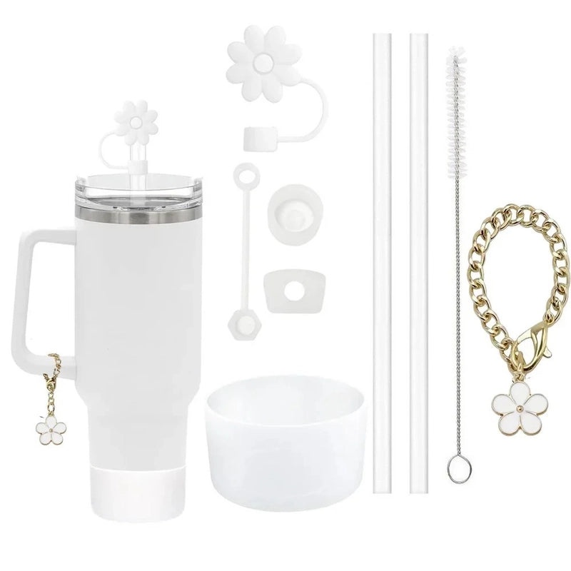 Solid Color Floral Silicone Straw Caps Set | Drink Accessories