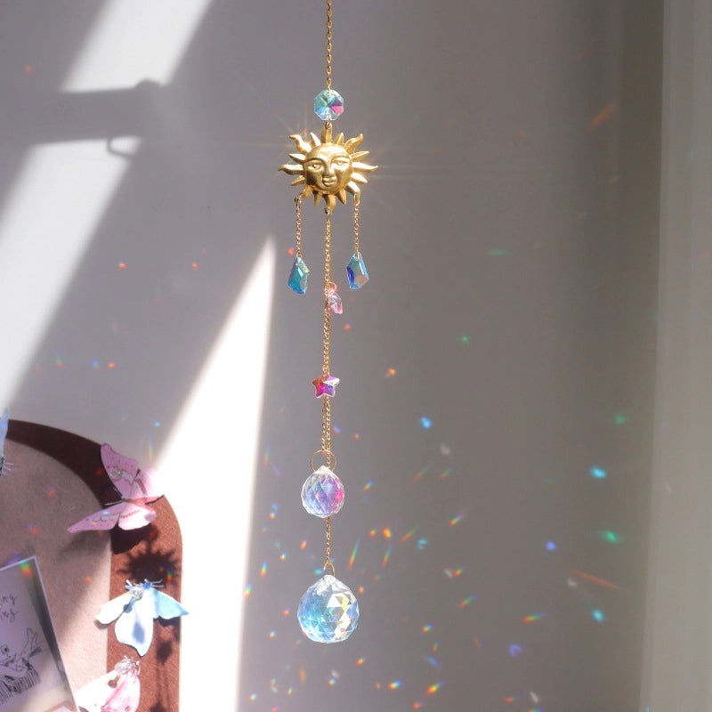 Minimalist Sun Star Moon Crystal Metal Suncatcher Wind Chime | Home Decor Wall Art