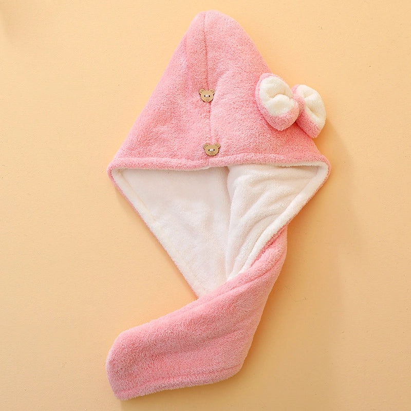 Thickened Double Bow Coral Fleece Hair Towel Wrap for Women | Hair Care Accessories