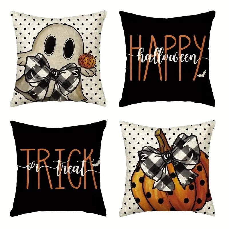 Halloween Minimalist Pumpkin Ghost Linen Pillow Covers for Couch Sofa Decor | Home Decor Pillows