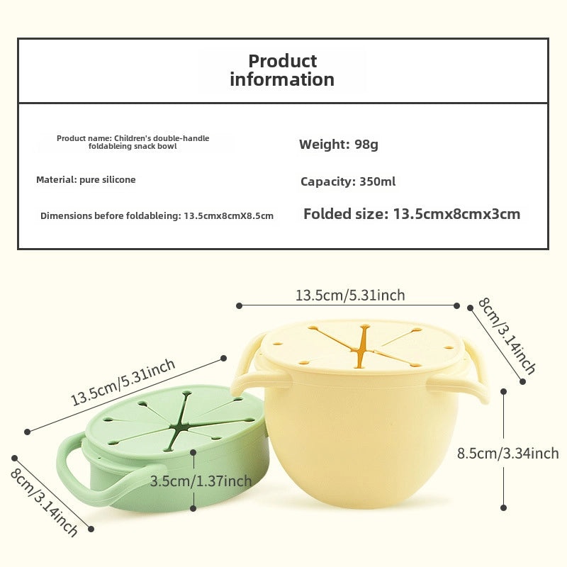 Baby Silicone Snack Cup with Rope | Fall-Resistant Foldable Binaural Children’s Snack Container | Baby Feeding Supplies